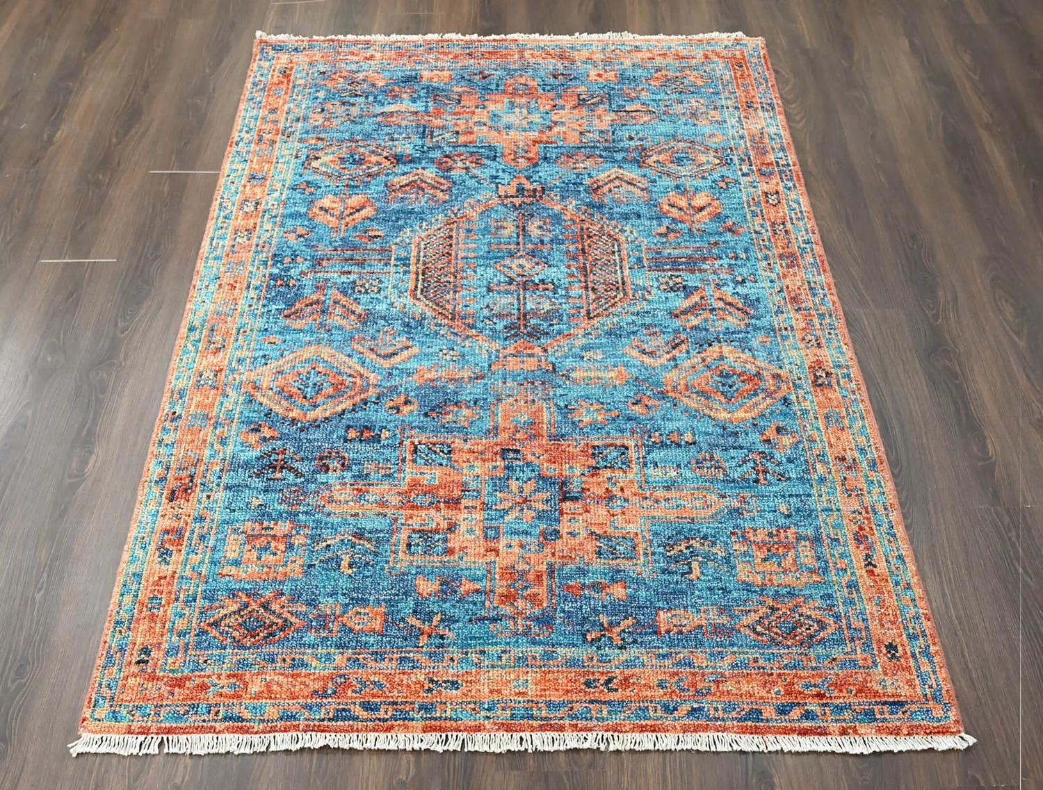 Area Rug Turquoise Rust Palette Distressed Oriental Area Rug