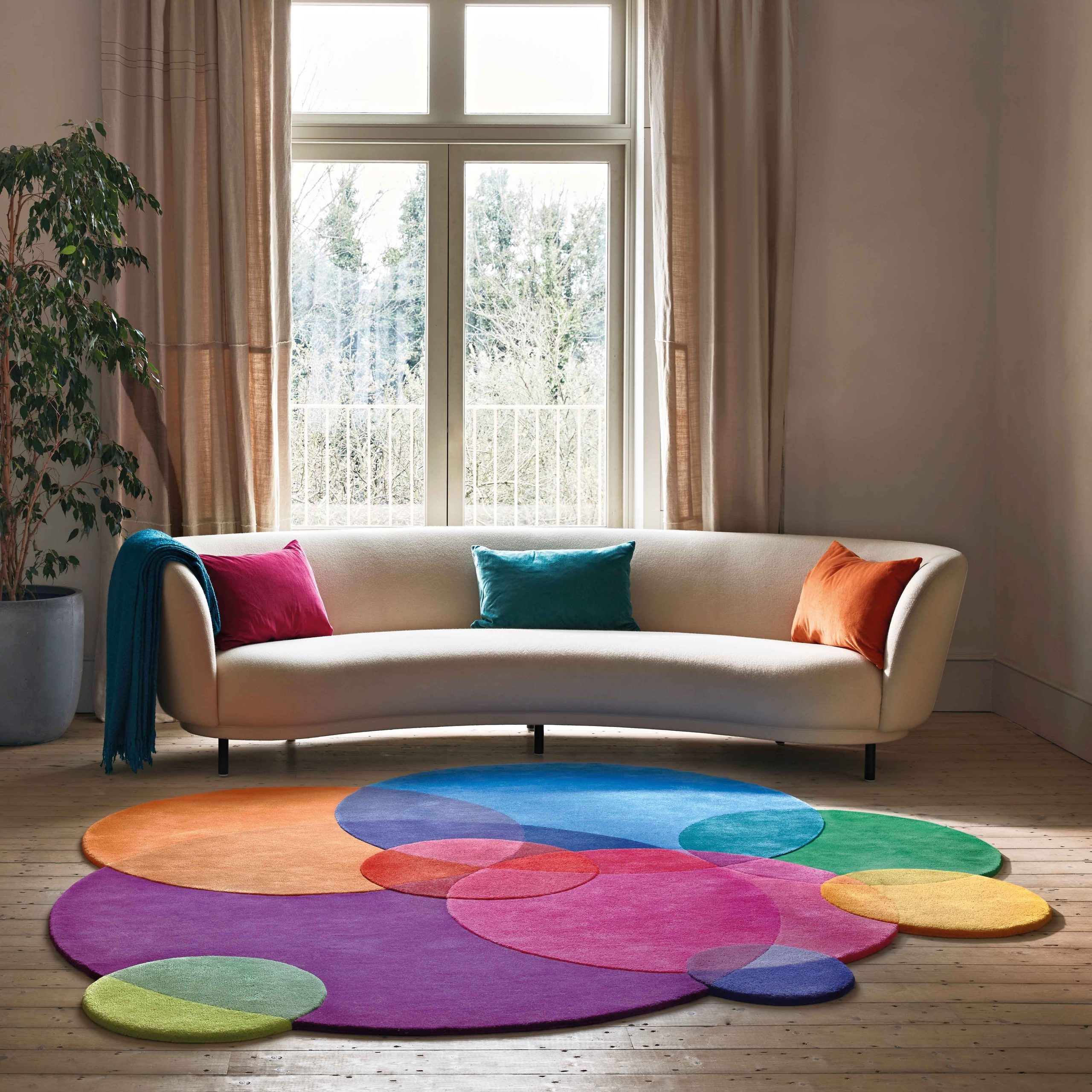 Area Rug Vibrant Multi-Colored Overlapping Circle Design