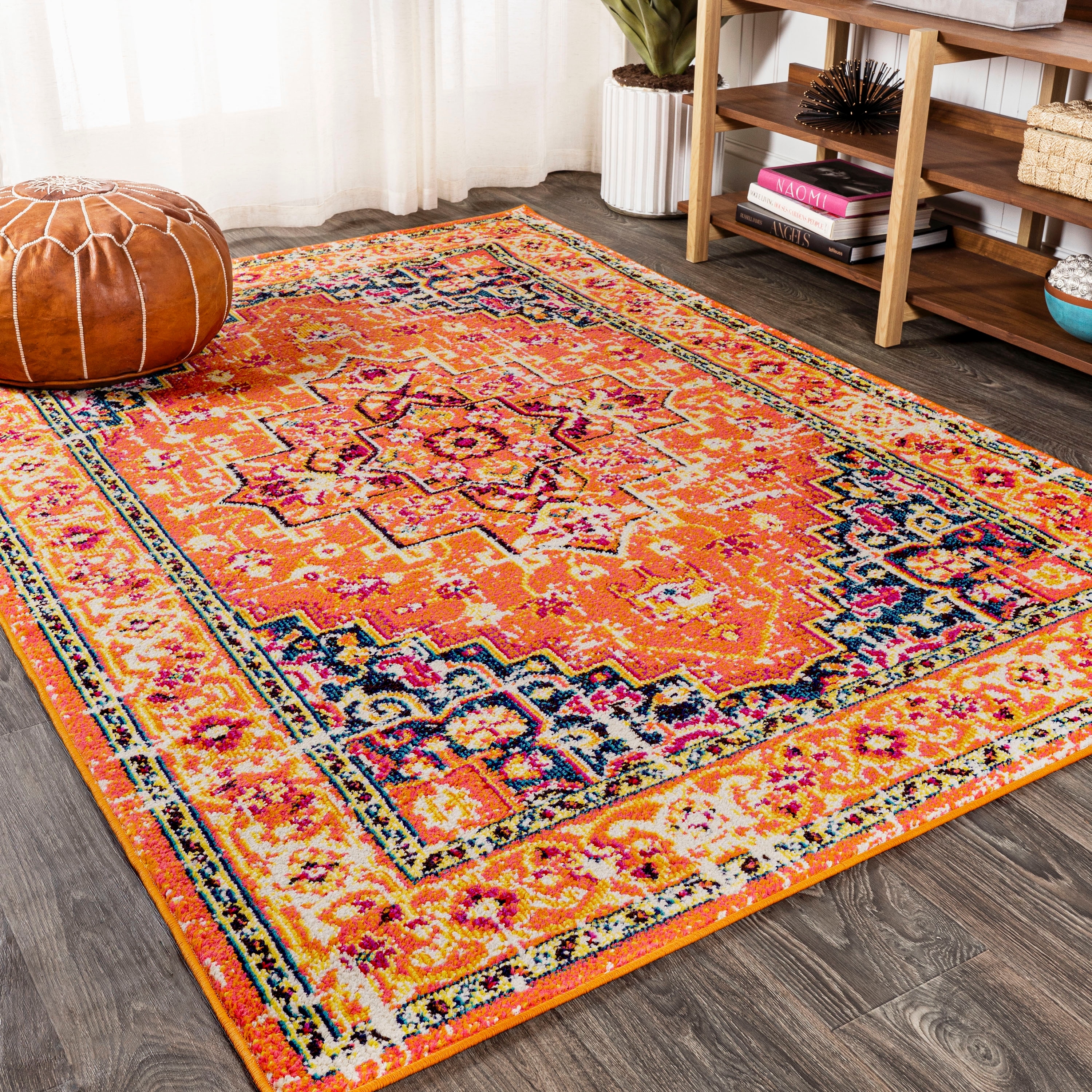 Area Rug Vibrant Orange Palette Geometric Floor Covering