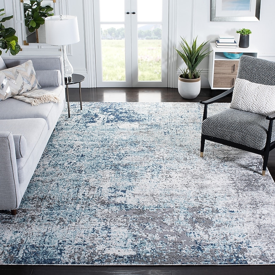 Area Rug Watercolor Effect Distressed Gray Carpet