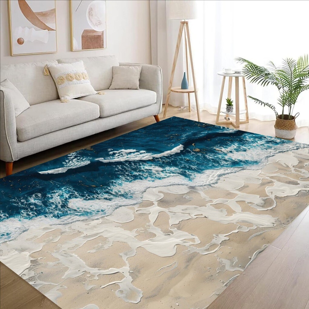 Area Rug Wave Print Ocean Theme Beach House Decor