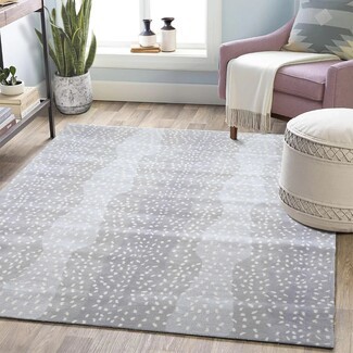 Area Rug Wavy Gradient Bands Slate Gray Designer Rug