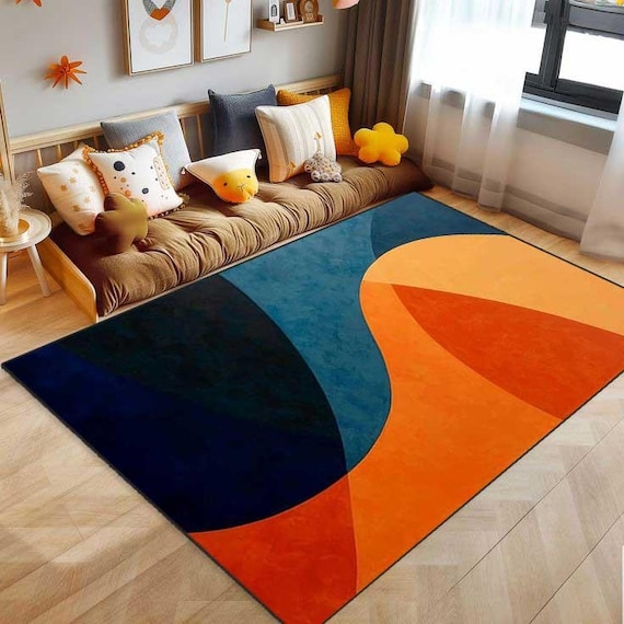 Area Rug Wavy Pattern 70s Retro Area Rug Decor