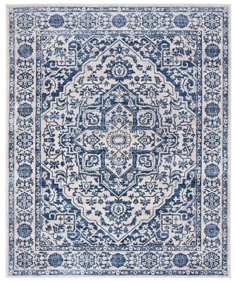Area Rug Weathered Finish Ivory Medallion Pattern