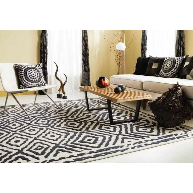 Area Rug Wool Look Geometric Diamond Pattern Contemporary