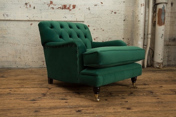 Armchair Caster Feet Jewel Tone Deep Buttoning Lounge
