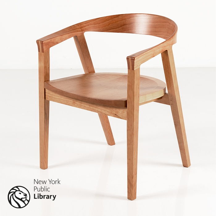 Armchair Curved Backrest Wood Minimalist Library Chair
