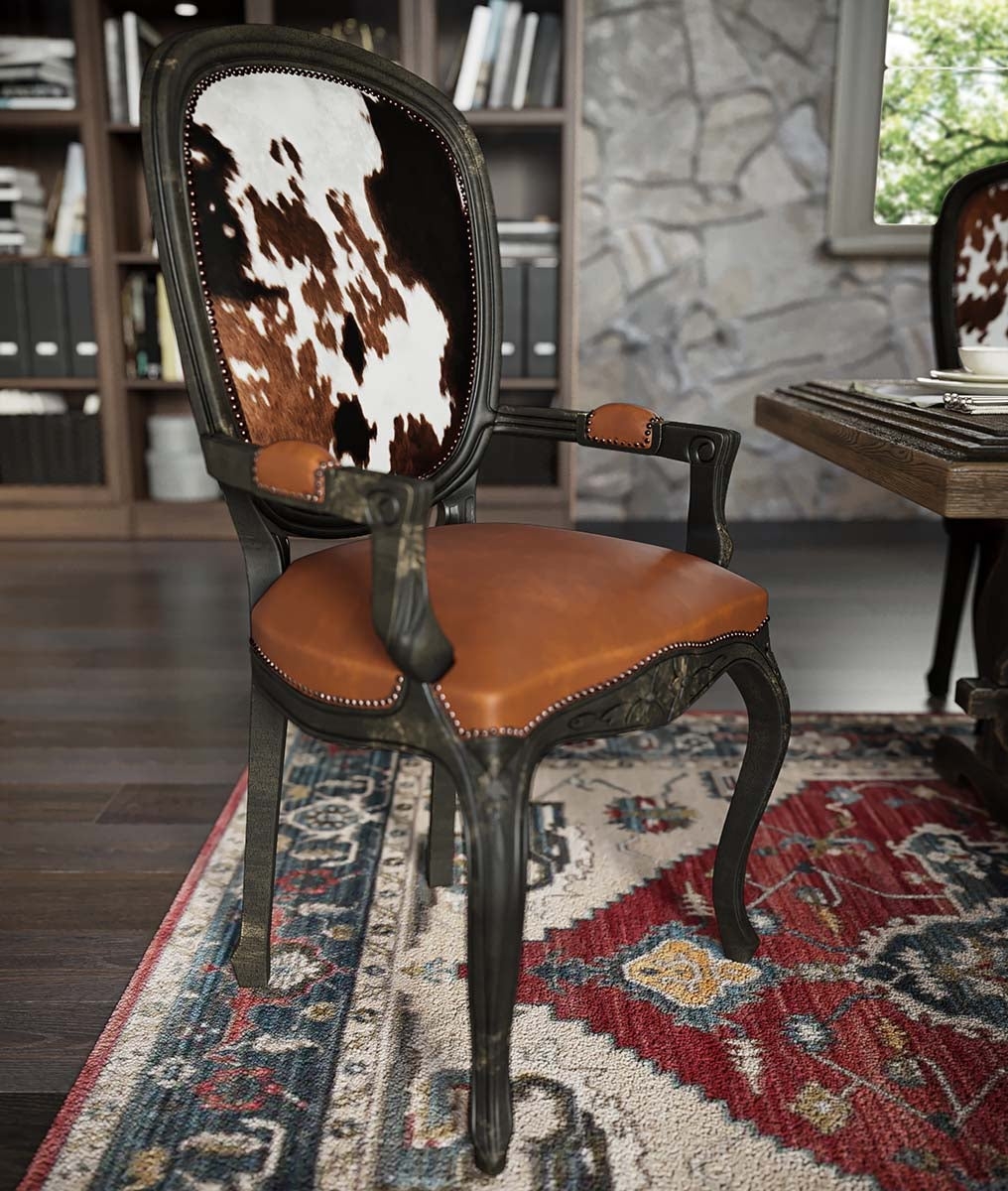 Armchair Medallion Back Tricolor Cowhide Dining Style