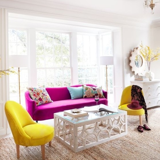 Armless Sofa Hot Pink Sofa Styling Circle Cutout Table
