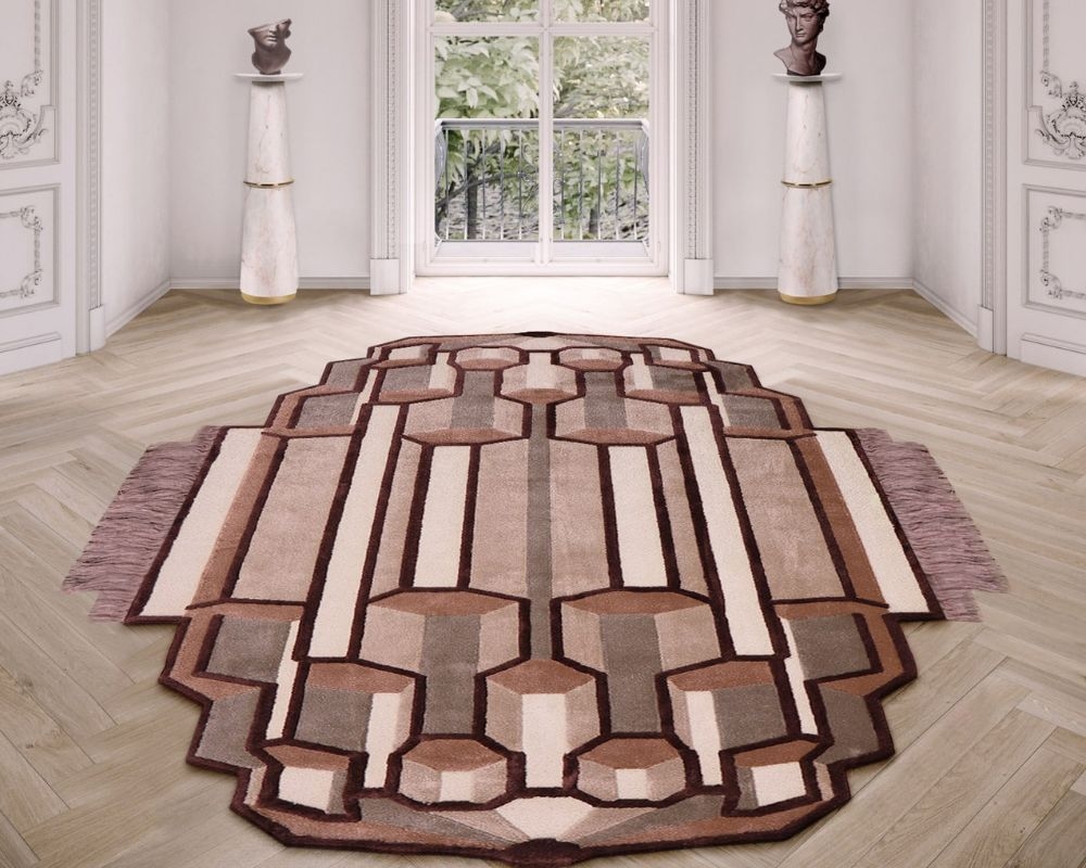 Art Deco Area Rug with 3D Optical Illusion and Stepped Border.