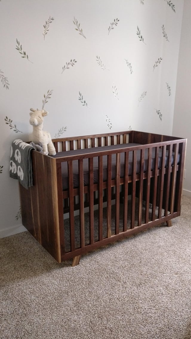 Baby Crib Walnut Wood Botanical Sprig Wallpaper - Botanical nursery walls