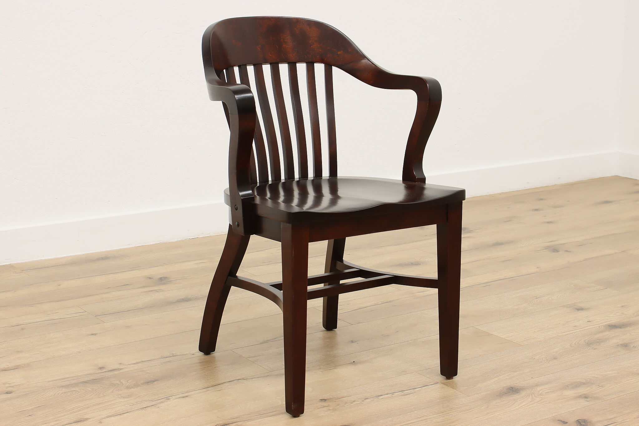 Banker Chair S-Curve Arms Wood Traditional Wooden Banker Chair