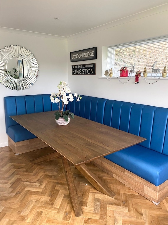 Banquette Seating: Cobalt Blue Upholstery L-Shaped Booth