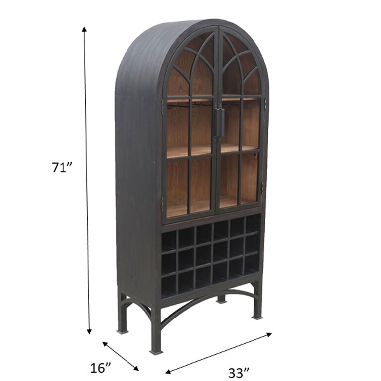 Bar Cabinet: Arched Cathedral Mullion Matte Black Hutch