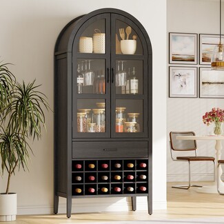 Bar Cabinet: Arched Charcoal Black 18 Bottle Wine Rack