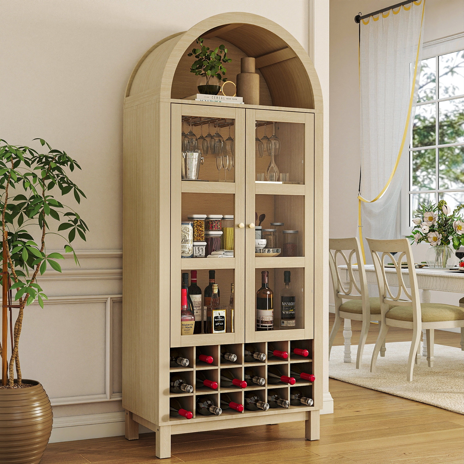 Bar Cabinet: Arched Farmhouse Whiskey Station Glass Doors