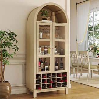 Bar Cabinet: Arched Farmhouse Whiskey Station Glass Doors