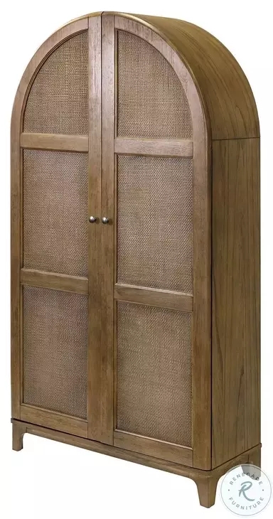 Bar Cabinet: Arched Golden Brown Organic Modern Armoire