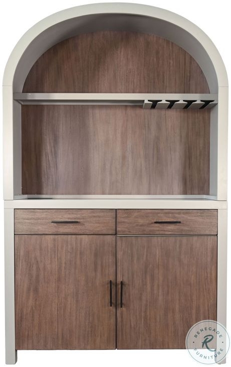 Bar Cabinet: Arched Light Gray Integrated Stemware Rack