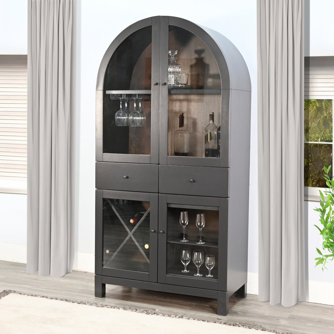 Bar Cabinet: Arched Matte Black X Bottle Rack Furniture