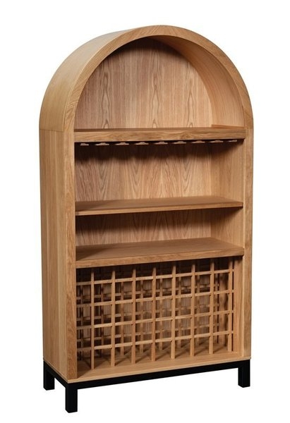 Bar Cabinet: Arched Natural Wood Wine Bottle Grid Unit