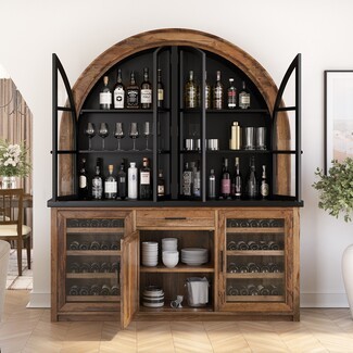 Bar Cabinet: Arched Two-Tone Wood Wine Storage Unit