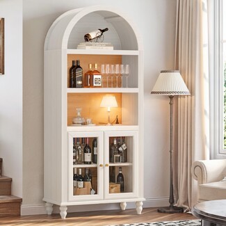 Bar Cabinet: Arched White Fluted Side Storage Cabinet