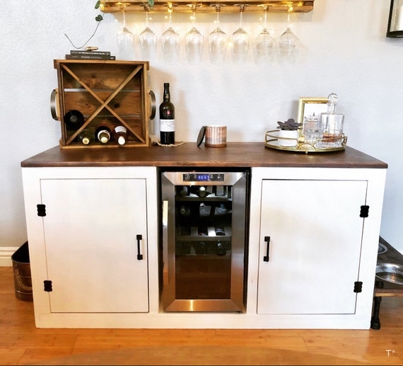 Bar Cabinet Credenza with Strap Hinges for Farmhouse Beverage