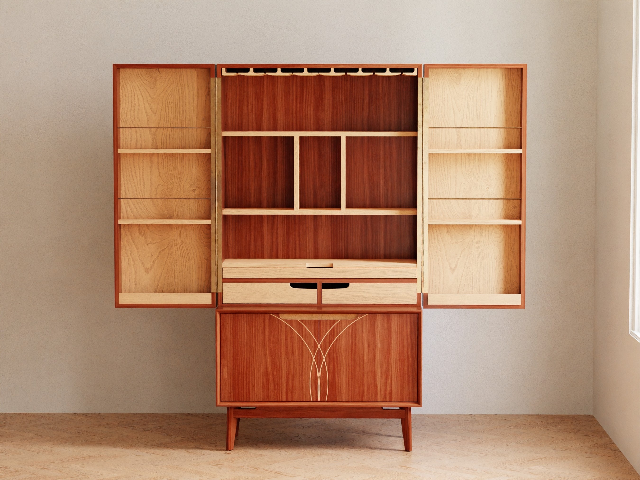 Bar Cabinet Decorative Curved Inlay Solid Mahogany Bar Cabinet