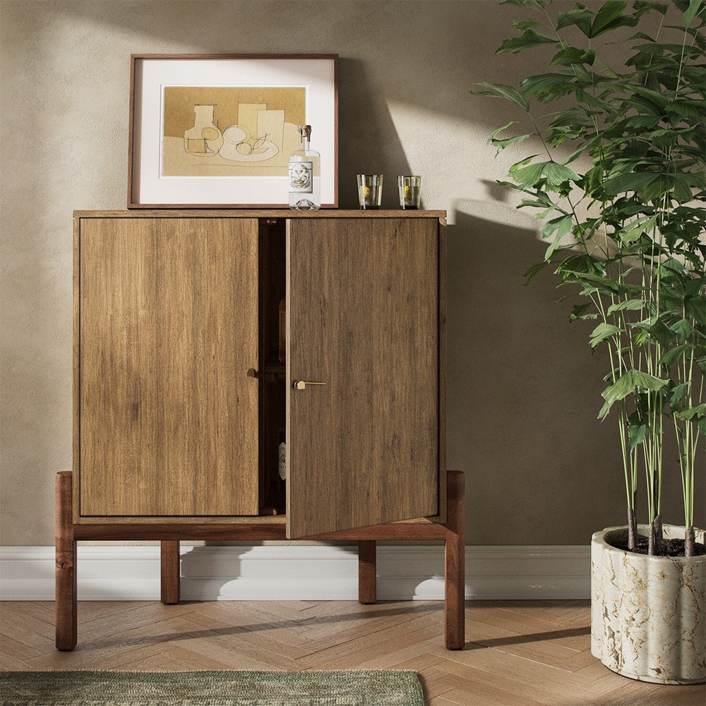 Bar Cabinet Elevated Base Mid Century Acacia Bar Cabinet