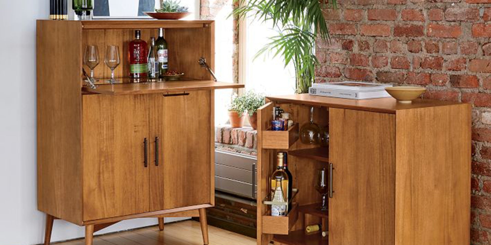 Bar Cabinet Flip Down Shelf Small Apartment Home Bar