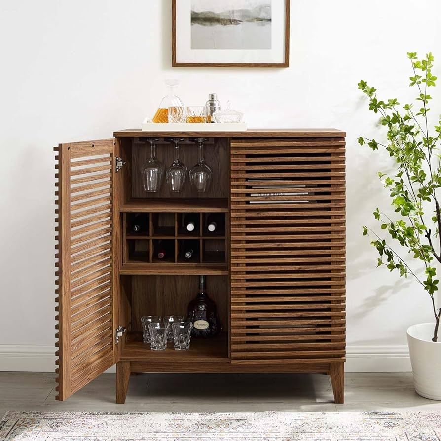 Bar Cabinet Horizontal Slats Slatted Door Bar Cabinet