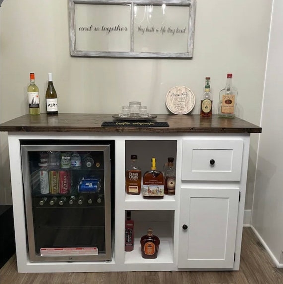 Bar Cabinet in White Farmhouse Style with Contrasting Top