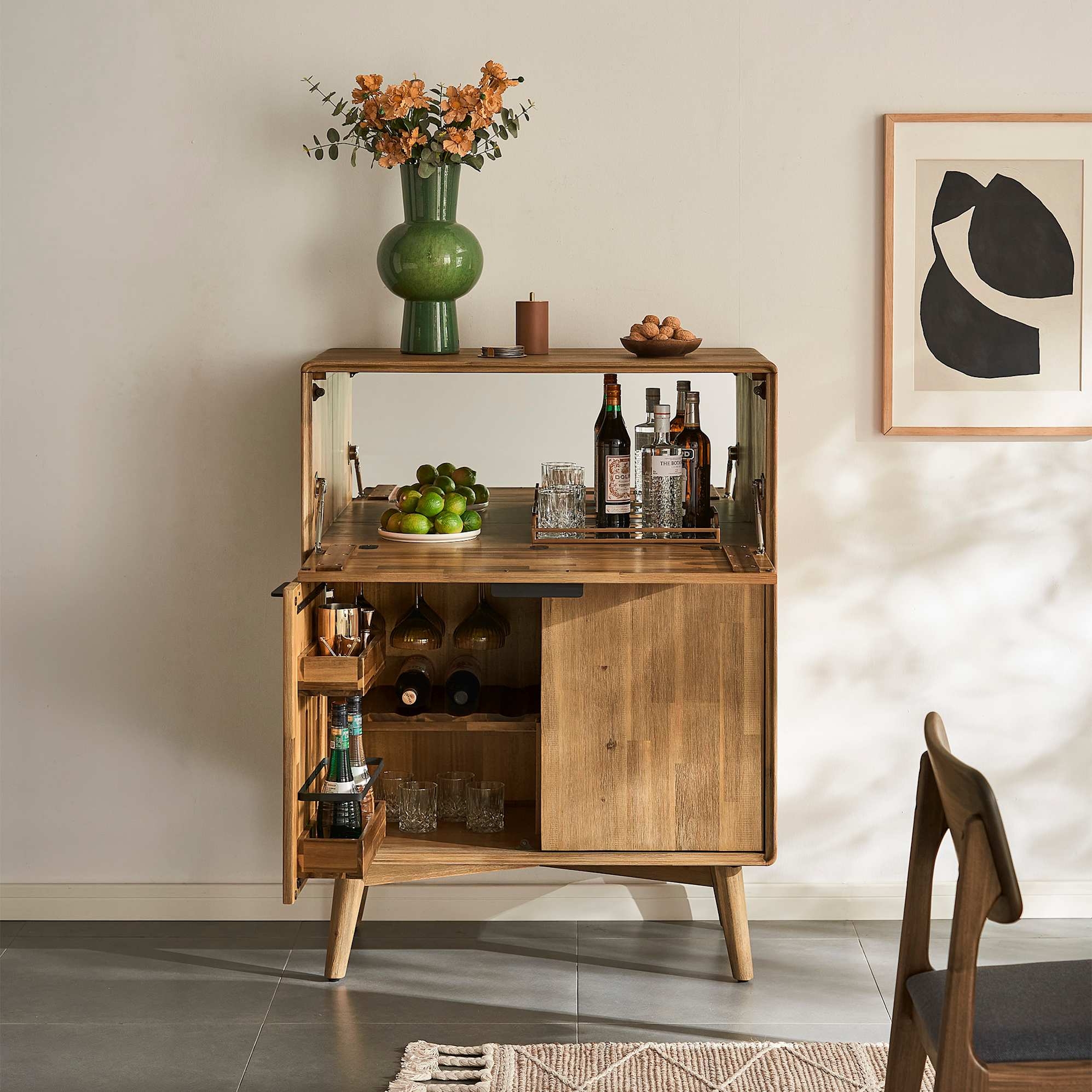 Bar Cabinet Integrated Wine Storage Tall Wood Liquor Cabinet