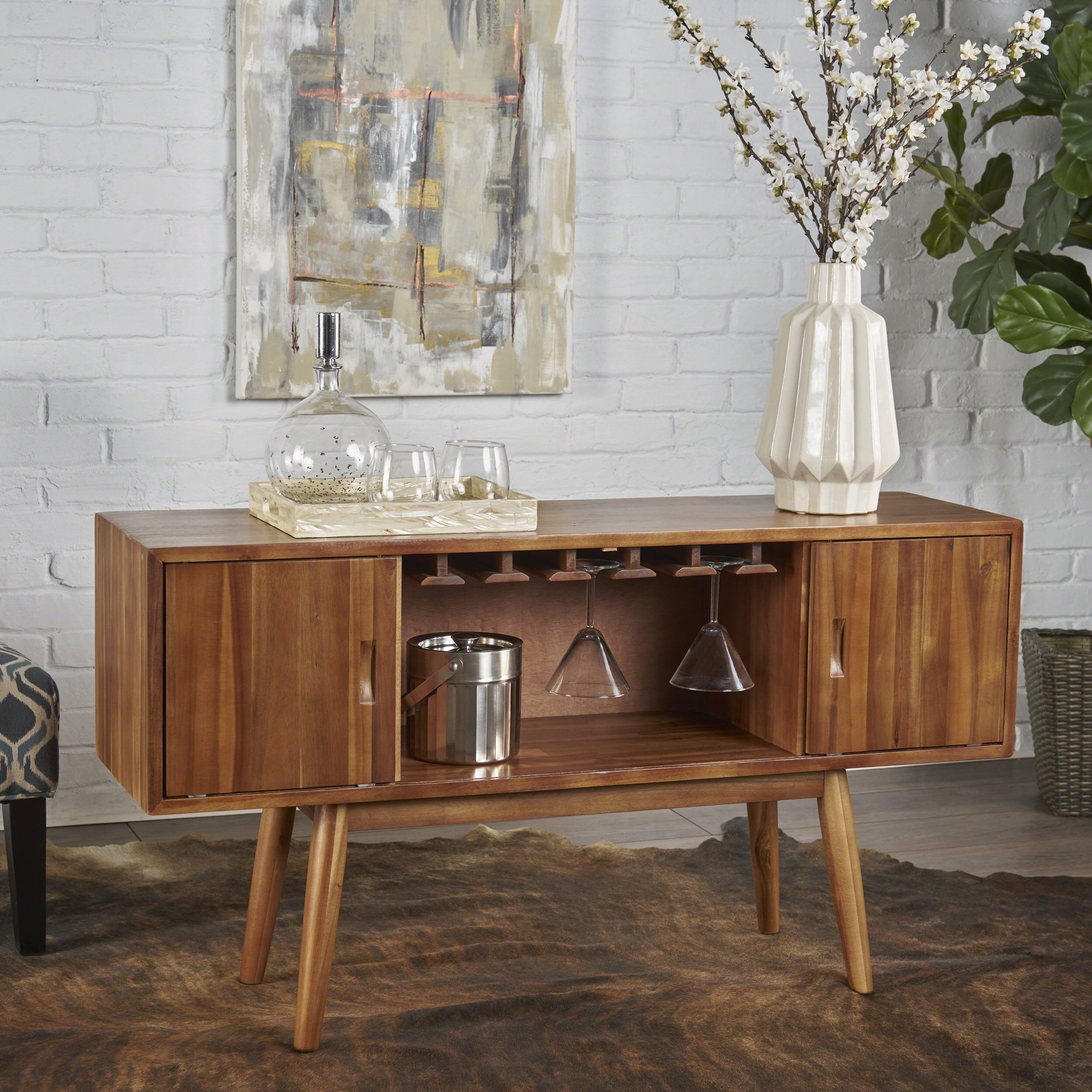Bar Cabinet Vertical Slats Slatted Door Wine Storage