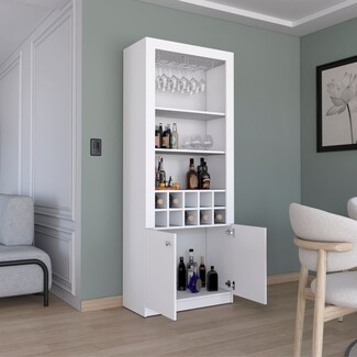 Bar Cabinet with 74 Inch Tall Frame and White Wine Cubbies