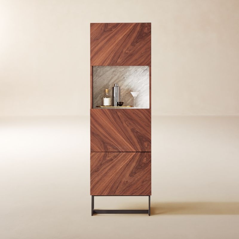 Bar Cabinet with Diagonal Grain and White Marble Niche