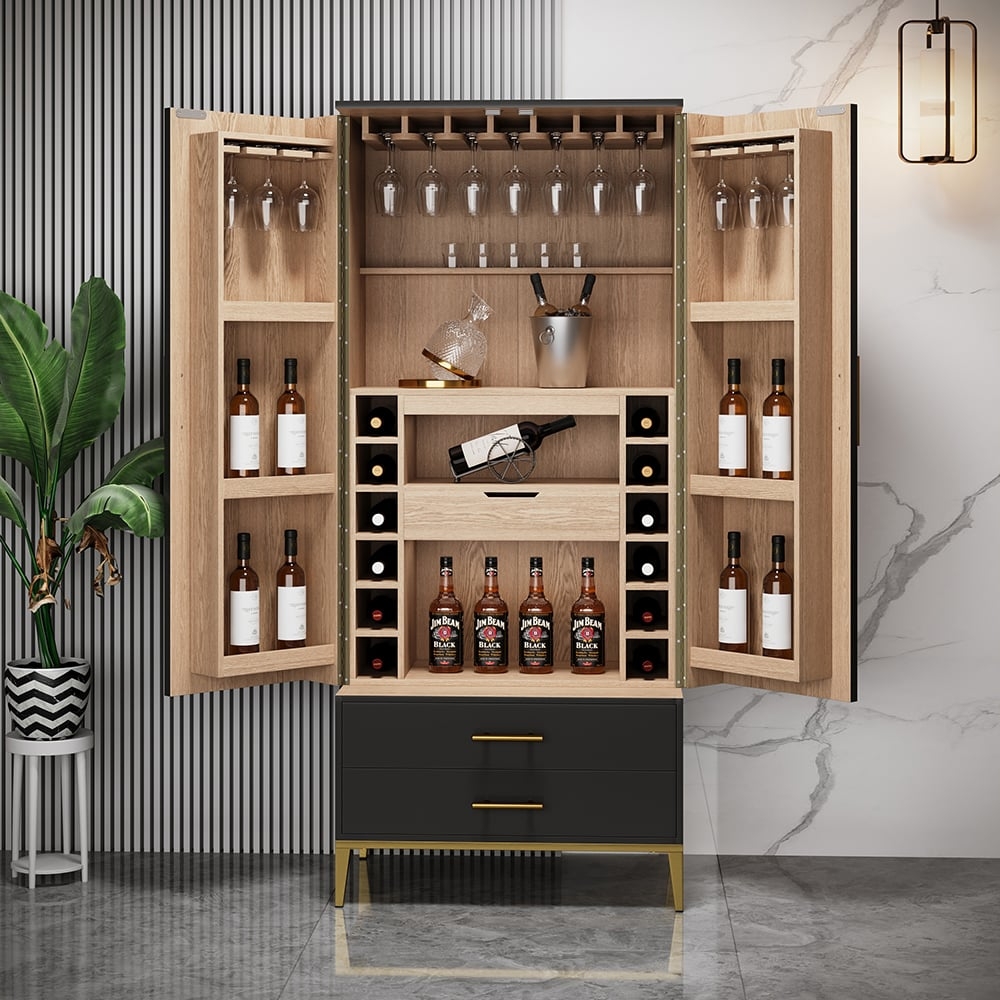 Bar Cabinet with Door Shelving and Integrated Bottle Storage