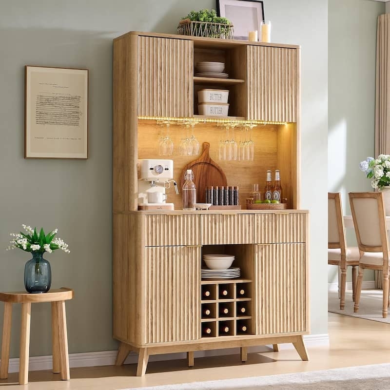 Bar Cabinet with Fluted Doors and Light Oak Wine Storage