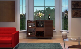 Bar Cabinet with Louvered Design and Walnut Wood Storage