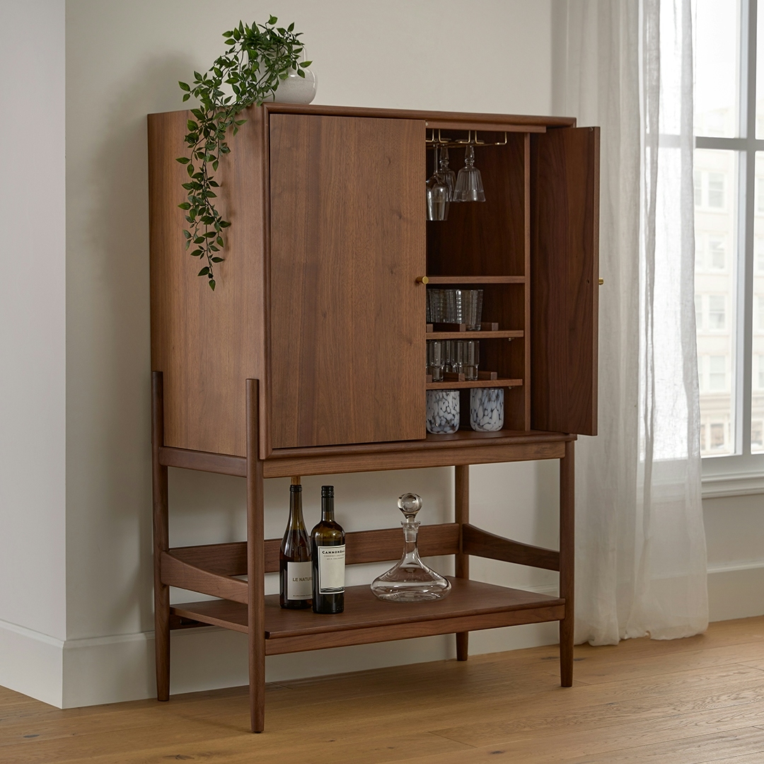 Bar Cabinet with Shaker Style Doors and Tapered Wood Legs