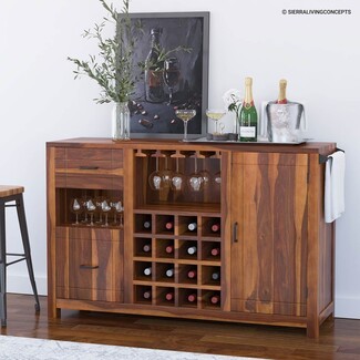 Bar Cabinet with Side Towel Bar and Solid Wood Wine Grid