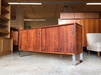 Bar Cabinet with U-Shaped Sled Base and Chrome Metal Legs