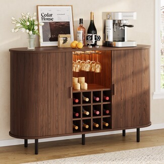Bar Cabinet with Vertical Slat Tambour Doors and Rounded Ends