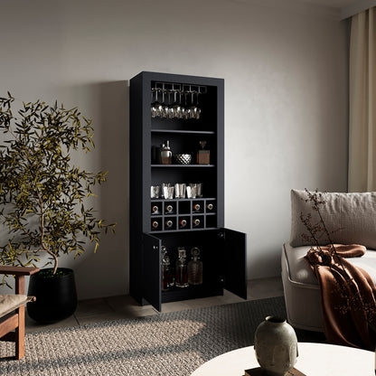 Bar Cabinet with Wine Cubbies and Tall Matte Black Profile