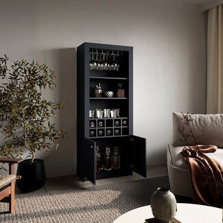 Bar Cabinet with Wine Cubbies and Tall Matte Black Profile