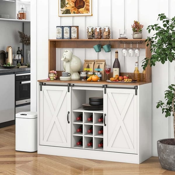 Bar Cabinet with X Brace Design for White Farmhouse Bar