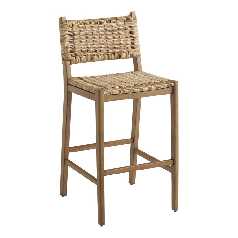 Bar Stool: Acorn Wood Rattan Warm Brown Island Chair