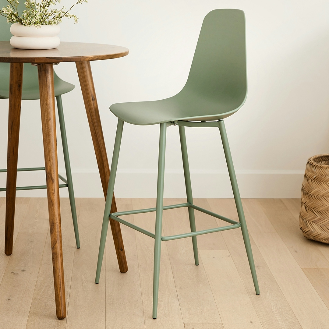 Bar Stool Aloe Finish Monochromatic Legs Molded Seat Minimalist