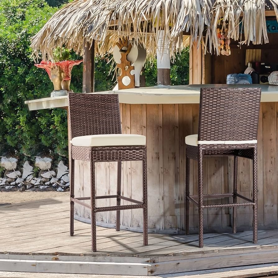 Bar Stool: Armless Wicker Mesh Tropical Pool Bar Decor
